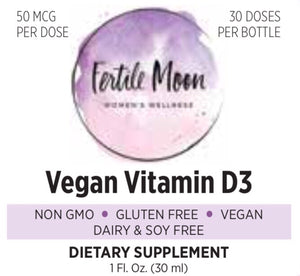 Liquid Vitamin D3 Vegan 50 mcg (2000 IU) Per Dose by Fertile Moon® - Premium Plant-Based Vitamin D3 from Lichen - Non-GMO, No Gluten, Dairy, or Soy - 30 Doses per Bottle